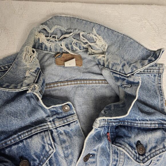 Vintage Levi Stonewash Jean Vest 507 USA Made 80s Rock Punk Country Denim Motor - Picture 3 of 8